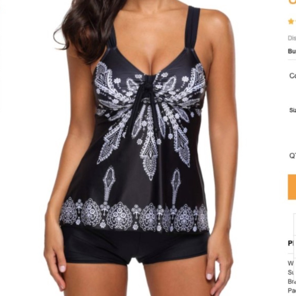Amazon Elegant Black and White Swim Tankini Top